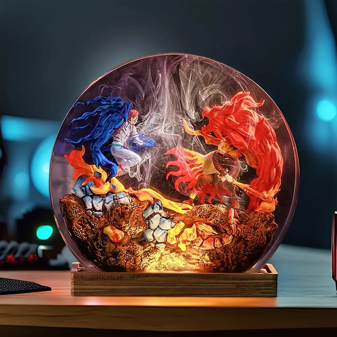 Akaza vs Rengoku Resin Diorama Lamp Demon Slayer