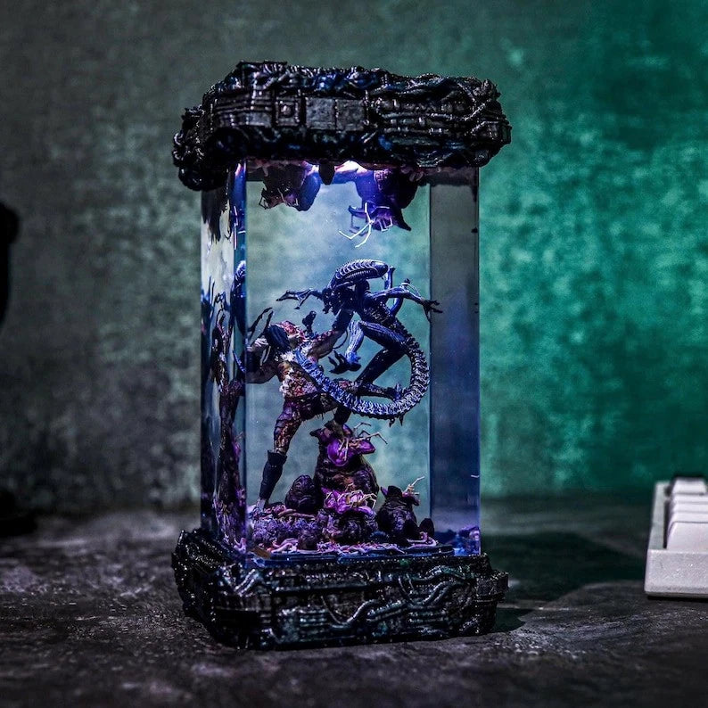 Alien Vs Predator Xenomorph Resin Wood Lamp Custom Epoxy Resin Lamp