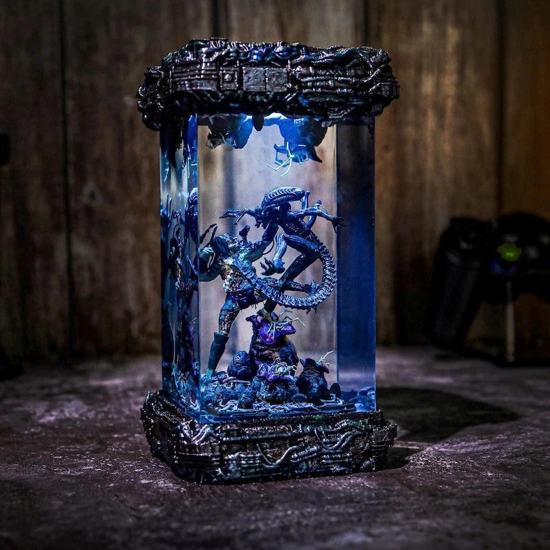 Alien Vs Predator Xenomorph Resin Wood Lamp Custom Epoxy Resin Lamp