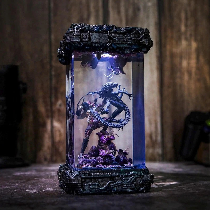 Alien Vs Predator Xenomorph Resin Wood Lamp Custom Epoxy Resin Lamp